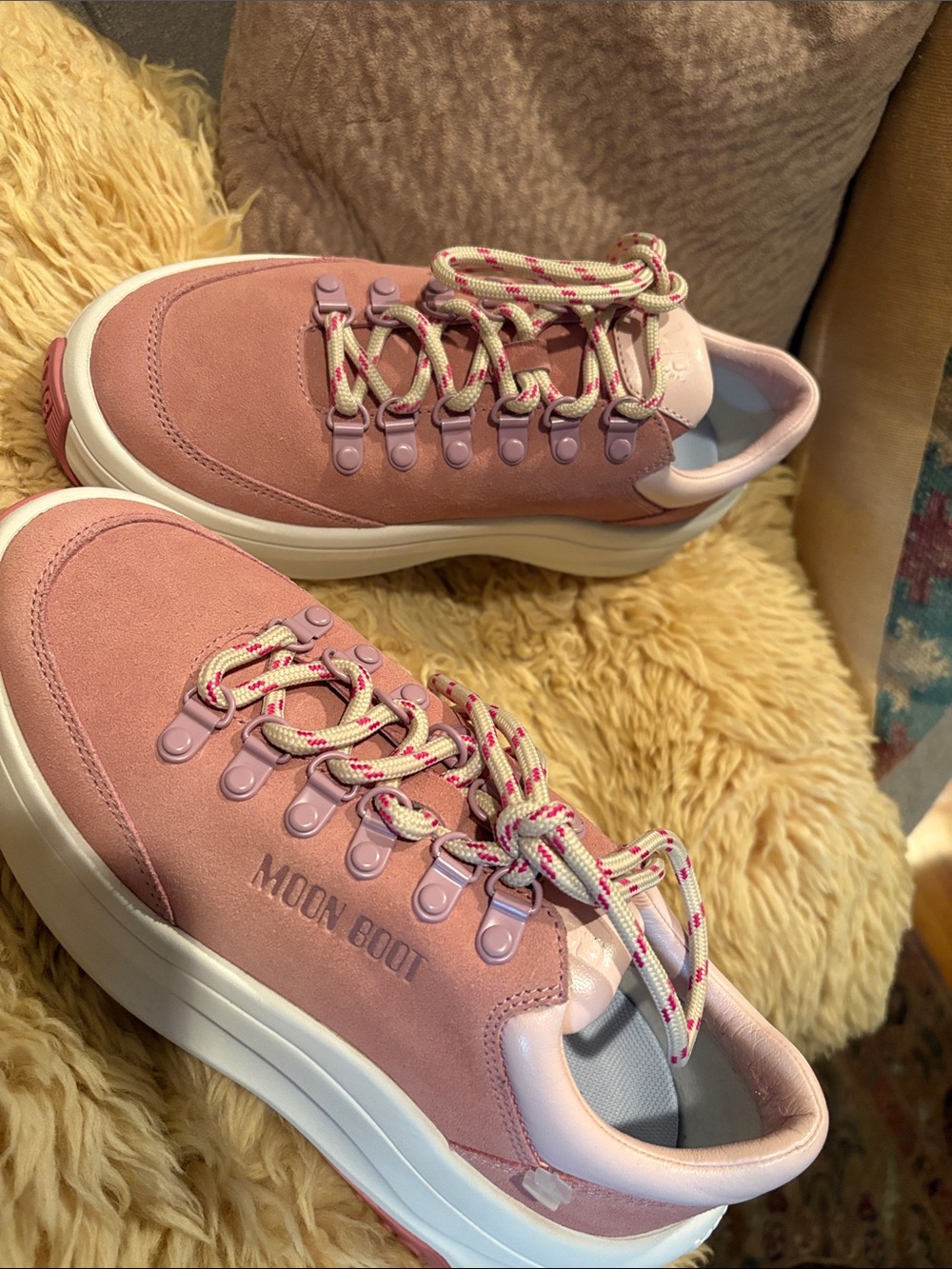 Moon Boot Pink Suede Platform Lace-Up Sneakers 38